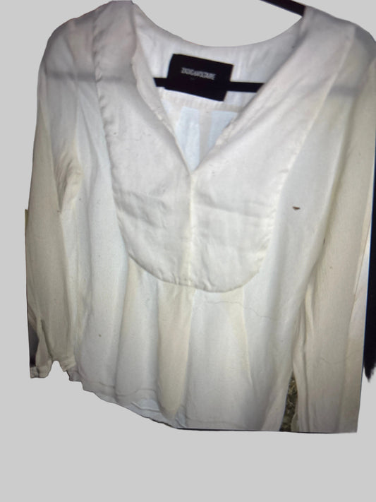 chemisier en soie et voile de soie fluide patte de boutonnage cachée , fluide et col travaillé finition haut de gamme zadig&voltaire deluxe