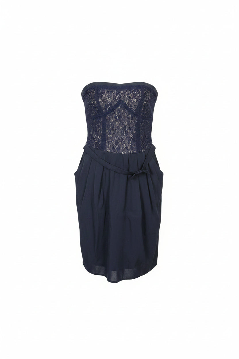 robe bustier dentelle marine et beige sandro