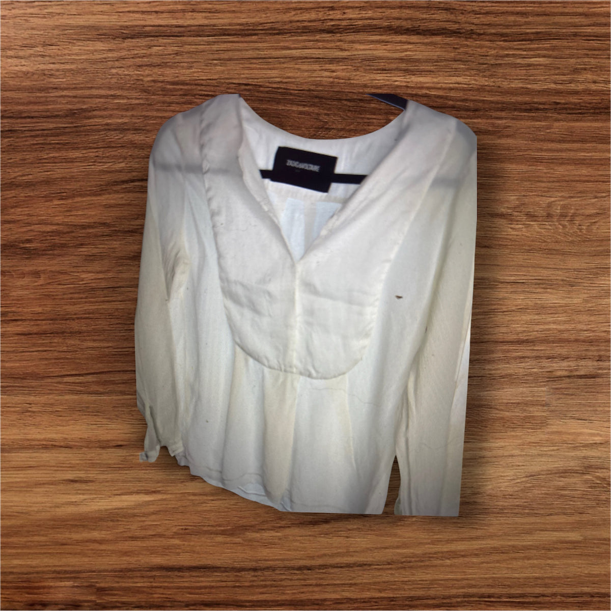 Chemisier en Soie Blanc Cassé Zadig & Voltaire DELUXE — Détails Plastron (Taille 36/38)