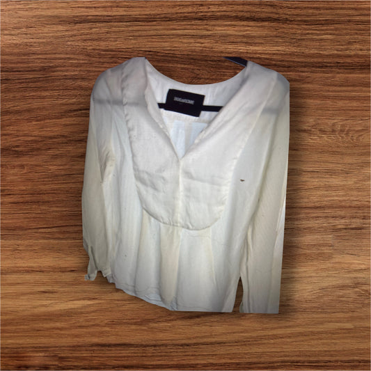 Chemisier en Soie Blanc Cassé Zadig & Voltaire DELUXE — Détails Plastron (Taille 36/38)