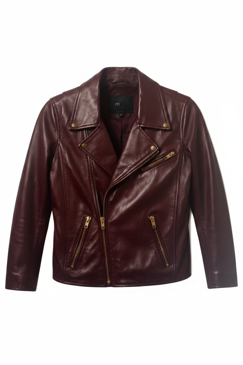 BLOUSON cuir perfecto couleur burgundy zip dore  en agneau plonge excelent etat en t 36 