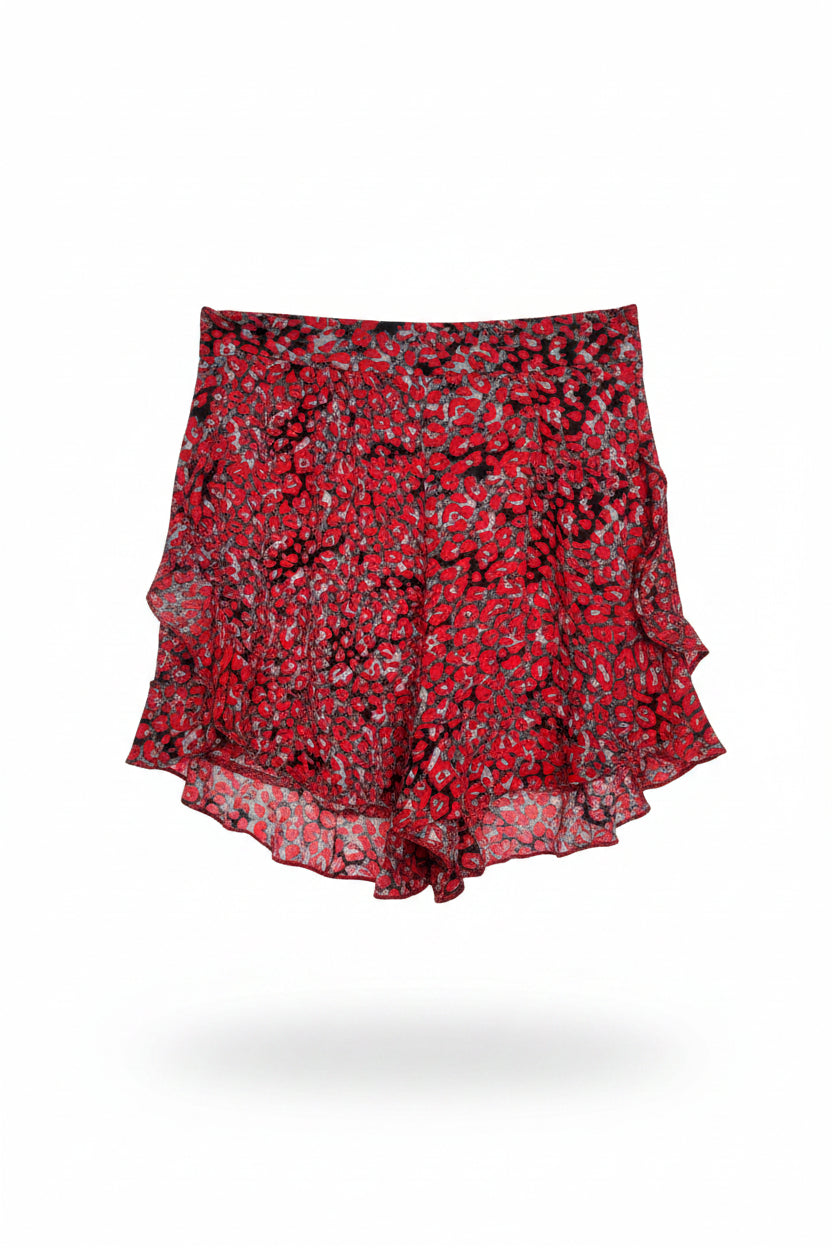 ENLEVE LE CINTRE DU SHORT PRESERVE LES VOLANTS DISCRETS SUR LES COTES FOND CLAIR 
